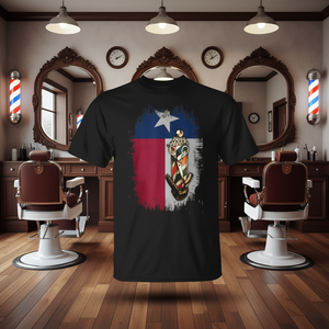 Camiseta con diseño de poste de barbero con la bandera de Texas para hombre, manga corta, cuello redondo, diseño promocional - Product Image 2