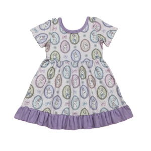 Vestido Casual de Boutique RTS con Estampado Floral de Conejo de Pascua para Niñas Pequeñas, Vestido de Verano sin Mangas con Volantes y Corte en A, Ropa Infantil ODM - Product Image 1