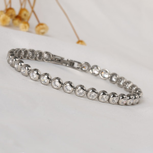 Colored Cubic Zirconia Tennis <b>Bracelet</b> 14K Gold Plated Stainless Steel 5A CZ Bezel Set Waterproof Tennis <b>Bracelet</b> for Men Women - Product Image 2