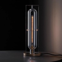 Lampe de table moderne de luxe en cristal, cube en verre géométrique, ampoules dorées miroir pour projet hôtelier, chambre et salon