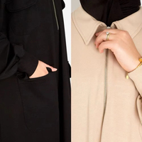 Abaya Premium Lignes Premium à col montant avec poches et fermeture éclair, grande taille, vente en gros, vêtements islamiques unis, pour le Ramadan et l'Aïd