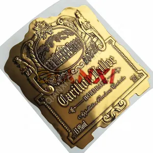 custom aluminum bottle metal sticker adhesive metal labels foil embossed sticker wine labels