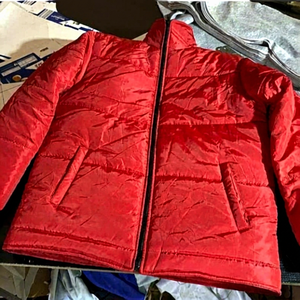 <b>Men's</b> Red <b>Puffer</b> <b>Jacket</b> Casual Winter Zipper Closure Solid Color Nylon Shell Polyester Wadding <b>No</b> <b>Hood</b> - Product Image 1