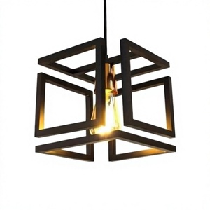 Suspension carrée en tissu noir E27 LED 3500K Blanc chaud 50000 heures d'autonomie Contrôle par interrupteur Hauteur réglable Ra90 CRI - Product Image 1