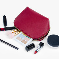 Pochette de maquillage pour femmes en cuir Saffiano rouge avec logo personnalisé, fermeture éclair, petite trousse de toilette de voyage