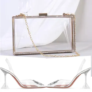HOT New Clear Acrylic Bag for Women and Transparent Pointy Heels Fashion Diamond Shoes Pies and Birthday Gifts
