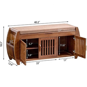 Table <span class=keywords><strong>de</strong></span> <span class=keywords><strong>rangement</strong></span> avec <span class=keywords><strong>casier</strong></span> caché en bambou rembourré amovible utilisé comme étagère à chaussures Armoire d'entrée en bois - Product Image 3