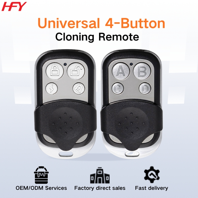 433.92MHz Universal Garage Door Remote Control 4 Button Cloning Key Fob for Electric Gate Opener Duplicator Key Replacement
