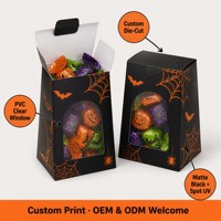 Boîtes à bonbons d'Halloween personnalisées avec fenêtre, boîte à friandises noire et orange avec motif citrouille, chauve-souris, araignée, OEM ODM, multi-packs en gros