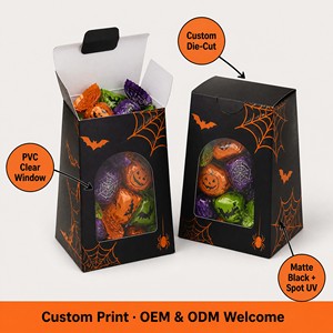 Cajas de Dulces Personalizadas para Halloween con Ventana, Caja Negra y Naranja con Diseño de Calabaza, Murciélago y Araña, OEM ODM, Paquete Múltiple al por Mayor - Product Image 3