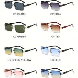 Lunettes de soleil vintage 2025 personnalisées avec logo, demi-montures carrées pour hommes et femmes, verres dégradés UV400, petites montures rectangulaires - Product Image 4