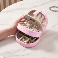 Boîte à bijoux mini en cuir PU, organiseur de voyage portable, style Ins, multi-couches avec fermeture éclair, compartiments doublés de velours