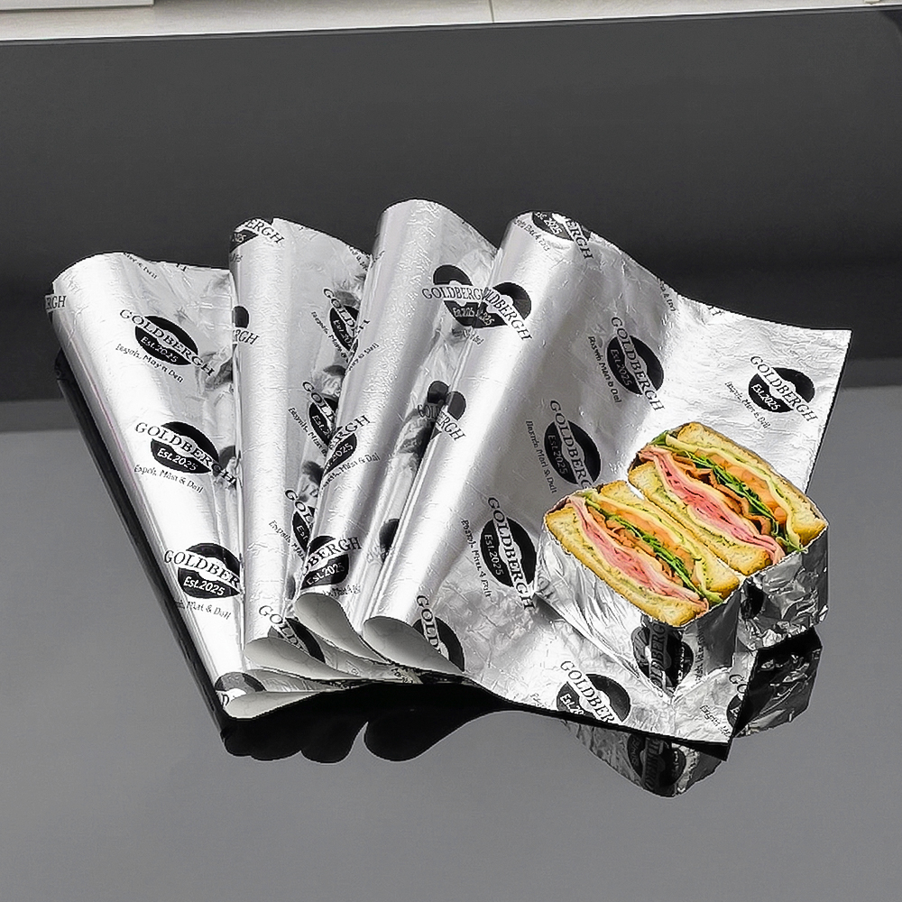 Custom Logo Printed Wrapper Aluminum Foil Laminated Grease Proof Waterproof Paper For Burger Sandwich Food Wrapping