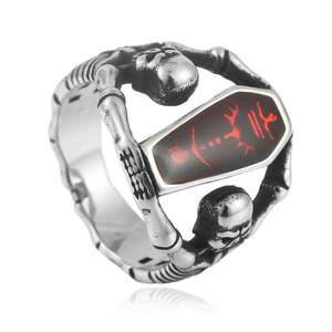 Anillo de Calavera Plateado para Hombre, Estilo Punk, Diseño Geométrico, Engaste de Bisel, Joyería de Regalo 24039 - Product Image 1