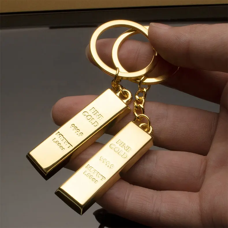 Custom Logo Metalen Gouden Sleutelhangers Initiële Blanco Plaat Bar Edelmetaal Met Ring Initiële Sleutelhanger