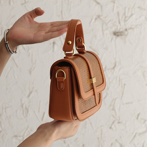 July 7th Bamboo Weaving Crossbody Bag <b>Small</b> Square Flap Women's <b>Handbag</b> Retro Stylish Everyday Outfits Fall 2023 - Product Image 2