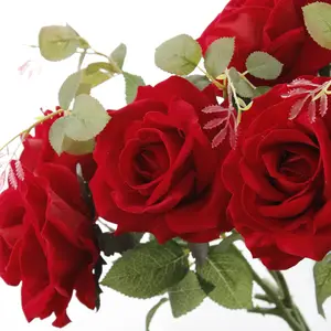 L06023 de la buena calidad al por mayor fabricante de decoración de la boda Artificial de terciopelo rosa flores de terciopelo rosa