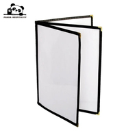 Menu en PVC transparent durable à trois panneaux avec 6 vues, coins décoratifs dorés, prix d'usine