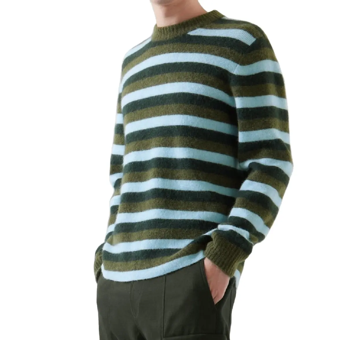 UG OEM ODM Custom LOGO Striped Oversized Loose Cardigan Knitwear Knit Mohair Wool Men Custom Cardigan Sweater