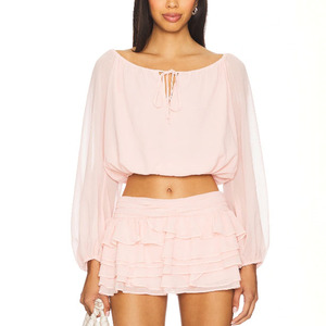 Maglia Casual <span class=keywords><strong>monospalla</strong></span> da donna maglia in Chiffon traspirante a maniche lunghe con decorazione a bottone per tutte le stagioni - Product Image 2