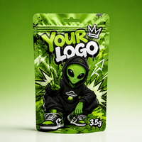 Sachet Mylar Personnalisé 3,5g Anti-Odeur ZA Pack Vert Brillant Personnage Alien Pochette Autoportante Avec Votre LOGO