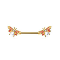 Anneaux de téton et clous de langue en acier inoxydable, style mode euro-américaine, avec strass en cristal et motifs abeille et ailes d'ange, pour mariage/anniversaire