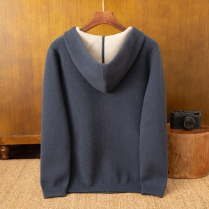 Maglione Invernale Casual da <span class=keywords><strong>Uomo</strong></span> con Cappuccio e Chiusura a Zip 100% <span class=keywords><strong>Cashmere</strong></span>, Lavorato a Maglia Rasata a Manica Lunga con Logo Personalizzabile - Product Image 2