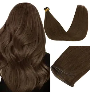 Extensão de cabelo de trama genial invisível para mulheres, cabelo russo 12A 100% humano real, cabelo virgem remy fino