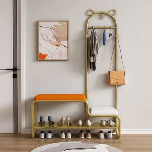 Banc à chaussures de style nordique avec porte-manteau intégré et rangement multifonctionnel pour la maison - Product Image 1