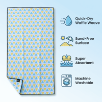 Toalla de Playa Extra Grande de Microfibra con Diseño de Waffle, Impresión a Doble Cara, 350-390GSM, 90x180cm, Secado Rápido, Antiarena, para Viajes, Picnic, Yoga
