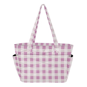 Casual Style Purple Palaka Design <b>Zip</b> Closure Women's Quilted Polyester Shoulder <b>Tote</b> Bag Durable Handbag with Two Handles - Product Image 2