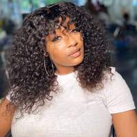 Perruque Bob Afro Frisée Kinky à Prix Abordable avec Frange, Perruques Fabriquées à la Machine pour Femmes Noires, Perruques Brésiliennes Bouclées en Cheveux Humains avec Raie en T