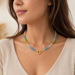 Collana da Donna alla <span class=keywords><strong>Moda</strong></span> <span class=keywords><strong>con</strong></span> Perline Abacus 5*8mm, Chiusura in Oro, Gioiello <span class=keywords><strong>con</strong></span> Pietre Colorate, Perle di Cristallo Naturale, Collana Girocollo 18'' - Product Image 4