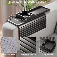 Table de canapé noire détachable, antidérapante et pliable 2-en-1, avec porte-gobelet pour boissons, télécommande TV et plateaux de rangement pour collations