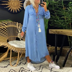 <span class=keywords><strong>Vestido</strong></span> <span class=keywords><strong>Camisero</strong></span> de Mezclilla para <span class=keywords><strong>Mujer</strong></span>, Estilo Vintage, Lavado, Manga Larga, Informal, para Primavera y Otoño - Product Image 6