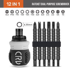 Juego de destornilladores de trinquete de grado DIY multifuncionales 12 en 1 con mango rechoncho cromado y broca de controlador OEM ODM herramientas manuales - Product Image 2