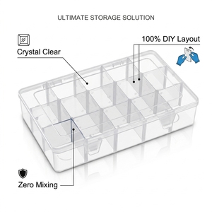 Caja de Almacenamiento de Plástico Ajustable de 15 Compartimentos con Divisores Extraíbles, Organizador Transparente para Joyas y Cuentas, para Manualidades - Product Image 1