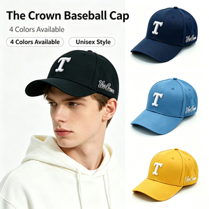 Casquette de baseball structurée à 6 panneaux avec broderie lettre T en relief et logo personnalisé, visière incurvée, multicolore, vente en gros, fabricant - Product Image 1