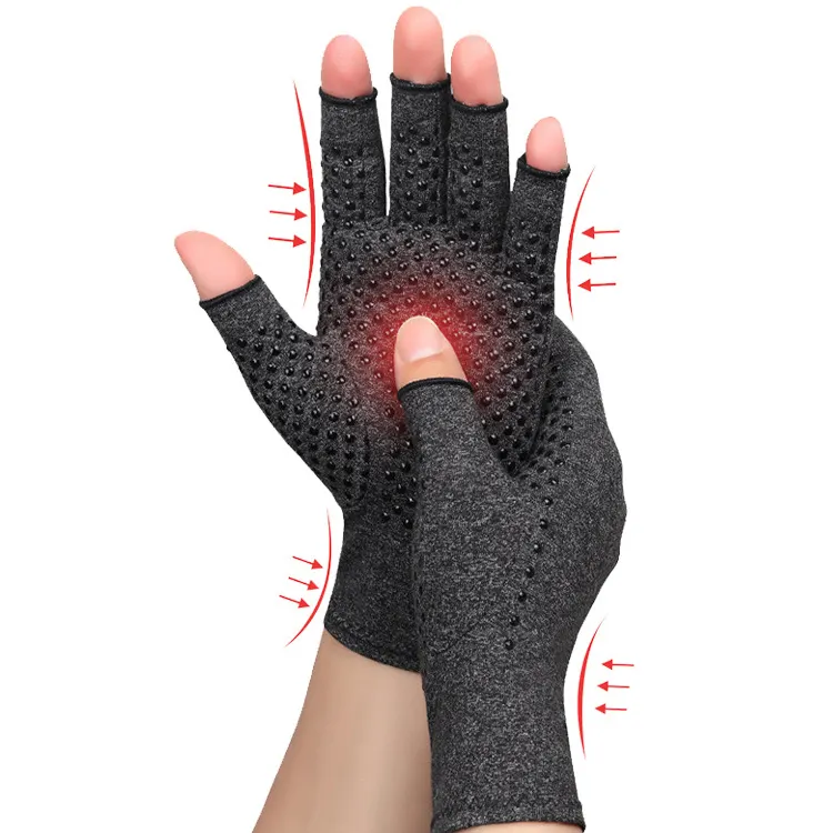 Hot Sale Half Finger Anti Arthritis Glove Dotted Compression Magnetic Therapy Grey Rheumatoid Arthritis Gloves For Pain