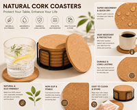 Sous-verres en liège naturel pour verres à bière et à café, absorbants, résistants à la chaleur, antidérapants, ronds, pour la cuisine et la maison