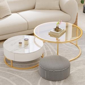 <span class=keywords><strong>Table</strong></span> lumineuse ronde de salon, de luxe moderne et simple, pour la famille, assiette légère portée à même la peau, combinaison de plateau basse - Product Image 2