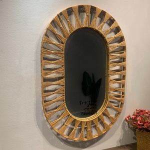 <span class=keywords><strong>Espejo</strong></span> de pared de <span class=keywords><strong>cuerda</strong></span> de ratán ovalado de casa de campo único creativo decoración del hogar tocador moderno <span class=keywords><strong>espejo</strong></span> montado colgante - Product Image 2