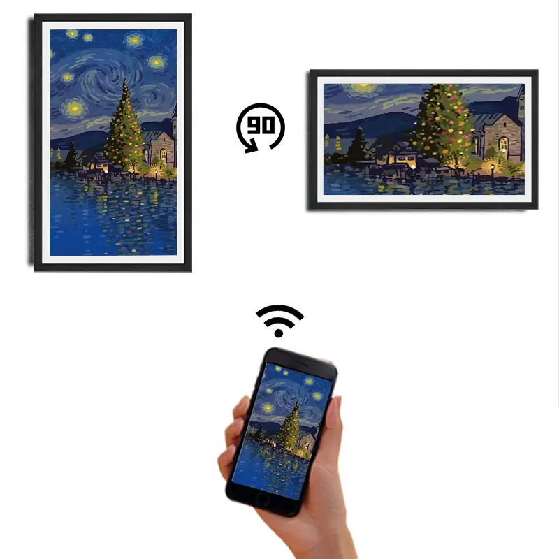 Hot selling wall large smart art android wifi autoplay video photos download and share remotely digital photo frame nft with app