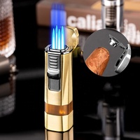 Briquet de luxe en gros avec coupe-cigare, torche à 4 flammes, briquets en métal personnalisés, rechargeable au gaz et coupe-vent portable