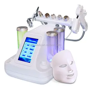 2023 Portable 8 In 1 Water Oxygen Vacuum Blackhead Remover H2O2 Oxygen Aqua Facial Led Mask Jet Peel Skin Care Hydro Instrument