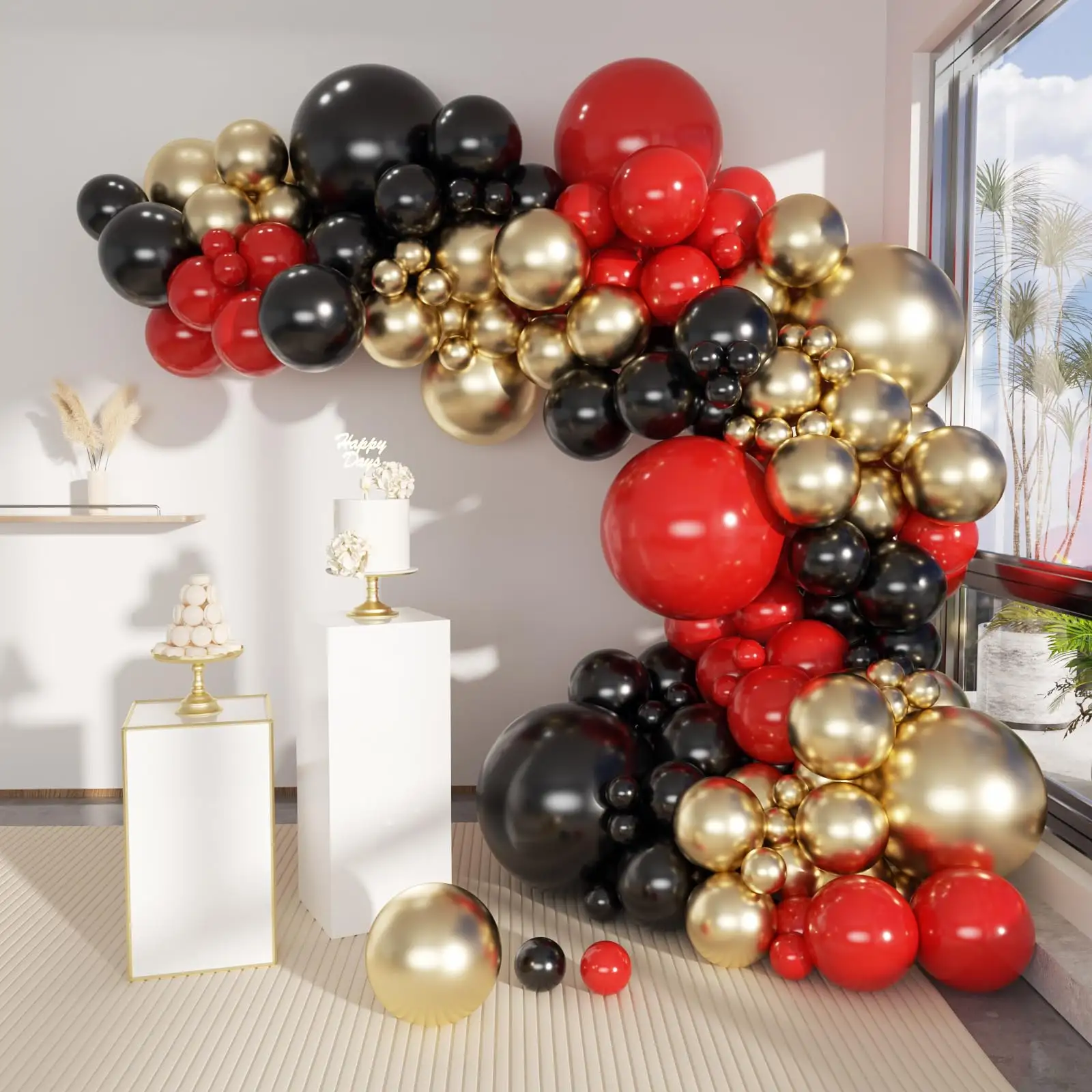 143 Stück schwarz gold rot Ballongirlande bogen-Set für Hochzeit Hintergrund Geburtstag Babyparty Graduierungsfeier Party Ballons