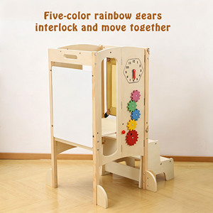 Tour d'apprentissage pliable 6-en-1 en bois pour tout-petits avec marchepied et tabouret en bois pour la cuisine - Product Image 3