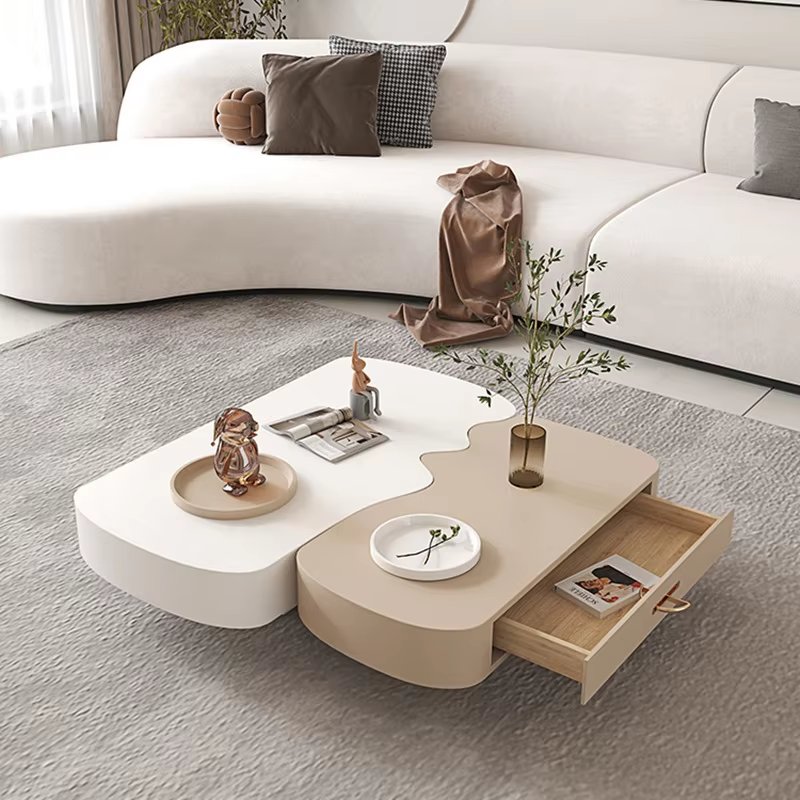 Small Low Rising Coffee Table Modern Minimalist Coffee Table French Cream Style Creative Living Room ...