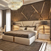Lit en cuir capitonné de style villa de luxe italienne, meubles de chambre à coucher, cadre en bois, lit double moderne, lit king-size