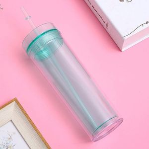 Gobelet isotherme en acrylique double paroi de 16 oz avec paille et couvercle, disponible en stock pour les stands de jus des centres commerciaux - Product Image 2